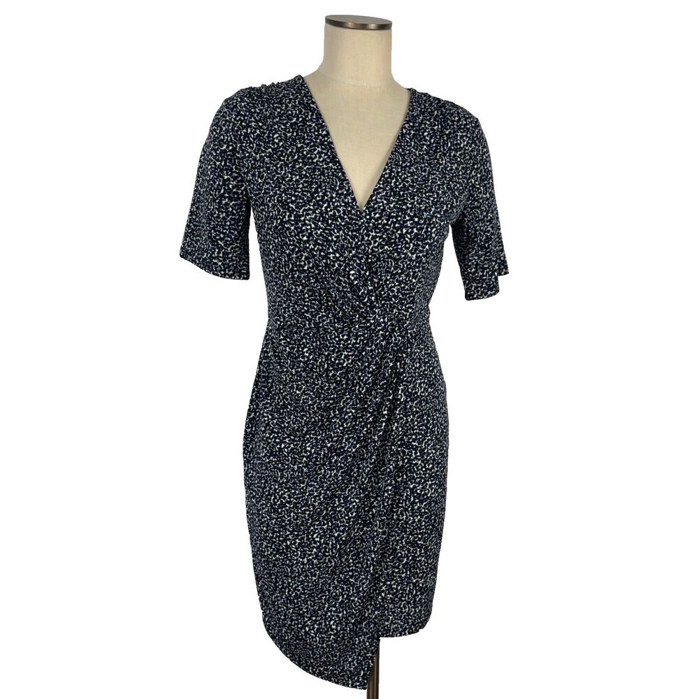 Banana Republic Navy Blue & White Speckled Faux Wrap Midi Dress Size Small